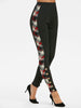 High Rise Button Plaid Trim Leggings