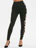 High Rise Button Plaid Trim Leggings