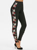 High Rise Button Plaid Trim Leggings