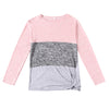 Bat Sleeve Round Neck Loose Color Splice Women T-shirt