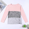 Bat Sleeve Round Neck Loose Color Splice Women T-shirt