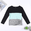 Bat Sleeve Round Neck Loose Color Splice Women T-shirt