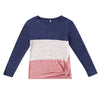 Bat Sleeve Round Neck Loose Color Splice Women T-shirt