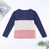 Bat Sleeve Round Neck Loose Color Splice Women T-shirt