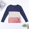 Bat Sleeve Round Neck Loose Color Splice Women T-shirt