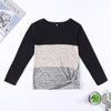 Bat Sleeve Round Neck Loose Color Splice Women T-shirt