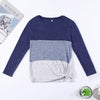 Bat Sleeve Round Neck Loose Color Splice Women T-shirt