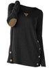 Plus Size Buttons Heathered Elbow Patch T-shirt