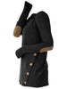 Plus Size Buttons Heathered Elbow Patch T-shirt