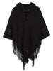 Fringed Lace Up Hooded Plus Size Poncho Sweater