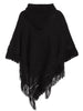 Fringed Lace Up Hooded Plus Size Poncho Sweater