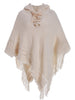 Fringed Lace Up Hooded Plus Size Poncho Sweater