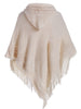 Fringed Lace Up Hooded Plus Size Poncho Sweater