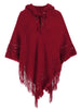 Fringed Lace Up Hooded Plus Size Poncho Sweater