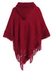 Fringed Lace Up Hooded Plus Size Poncho Sweater
