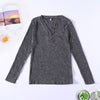 V-neck Button Pullover Sweater Long-sleeved Slim Stretch Solid Color