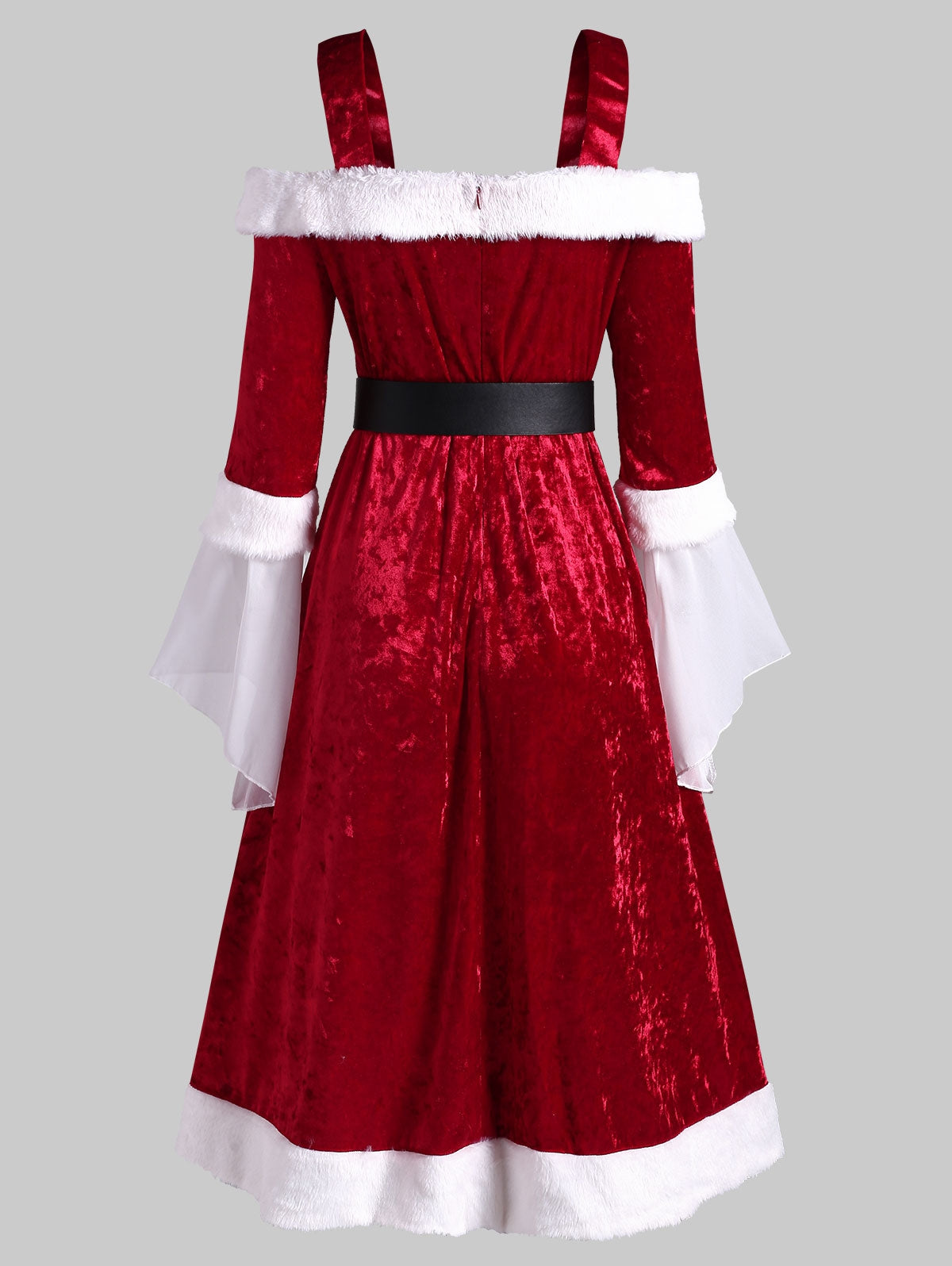 Christmas Cold Shoulder Flare Sleeve Velvet Party Dress