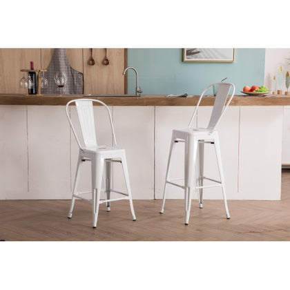 24" high white metal indoor outdoor dining chair 4pcs