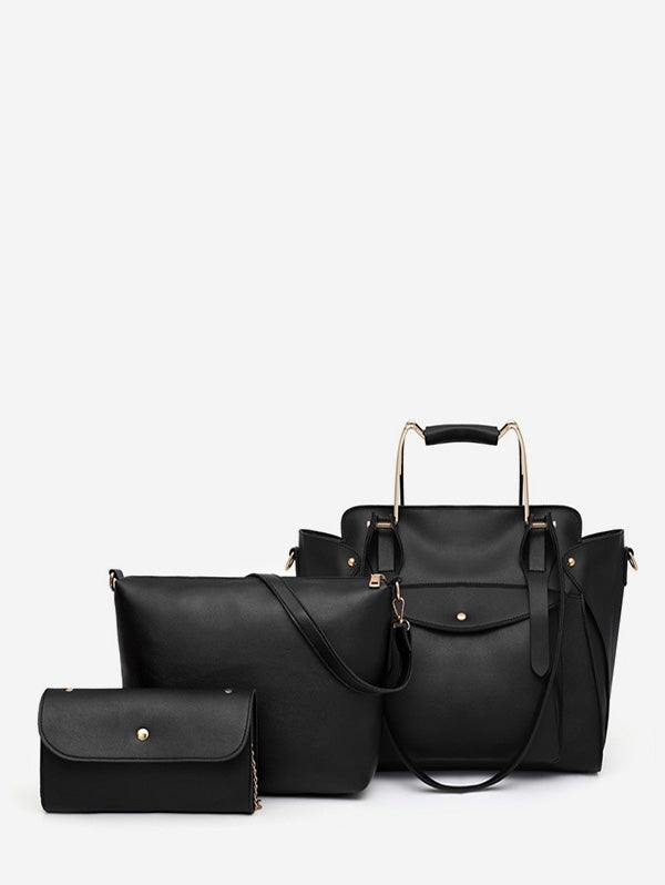 3 Piece Flap Pocket PU Leather Handbag Set