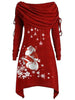 Plus Size Off Shoulder Foldover Santa Claus Print Christmas Dress