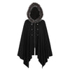 Buttons Asymmetric Fur Trim Hooded Cardigan