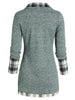 Plaid Print Mock Button Long Sleeve Overlap T-shirt