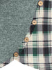 Plaid Print Mock Button Long Sleeve Overlap T-shirt