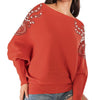 Faux Pearl Embellished Boat Neck Blouson Sweater