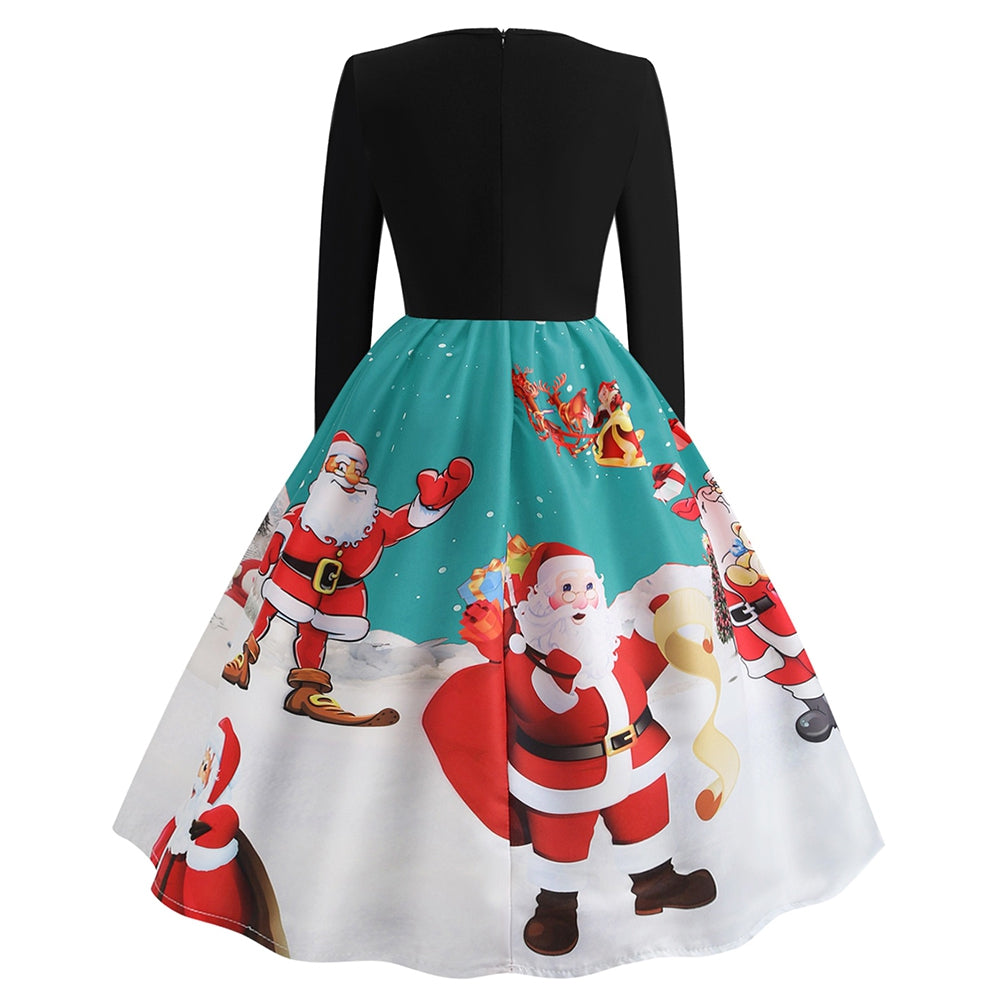 Plus Size Vintage Santa Claus Print Christmas Party Dress