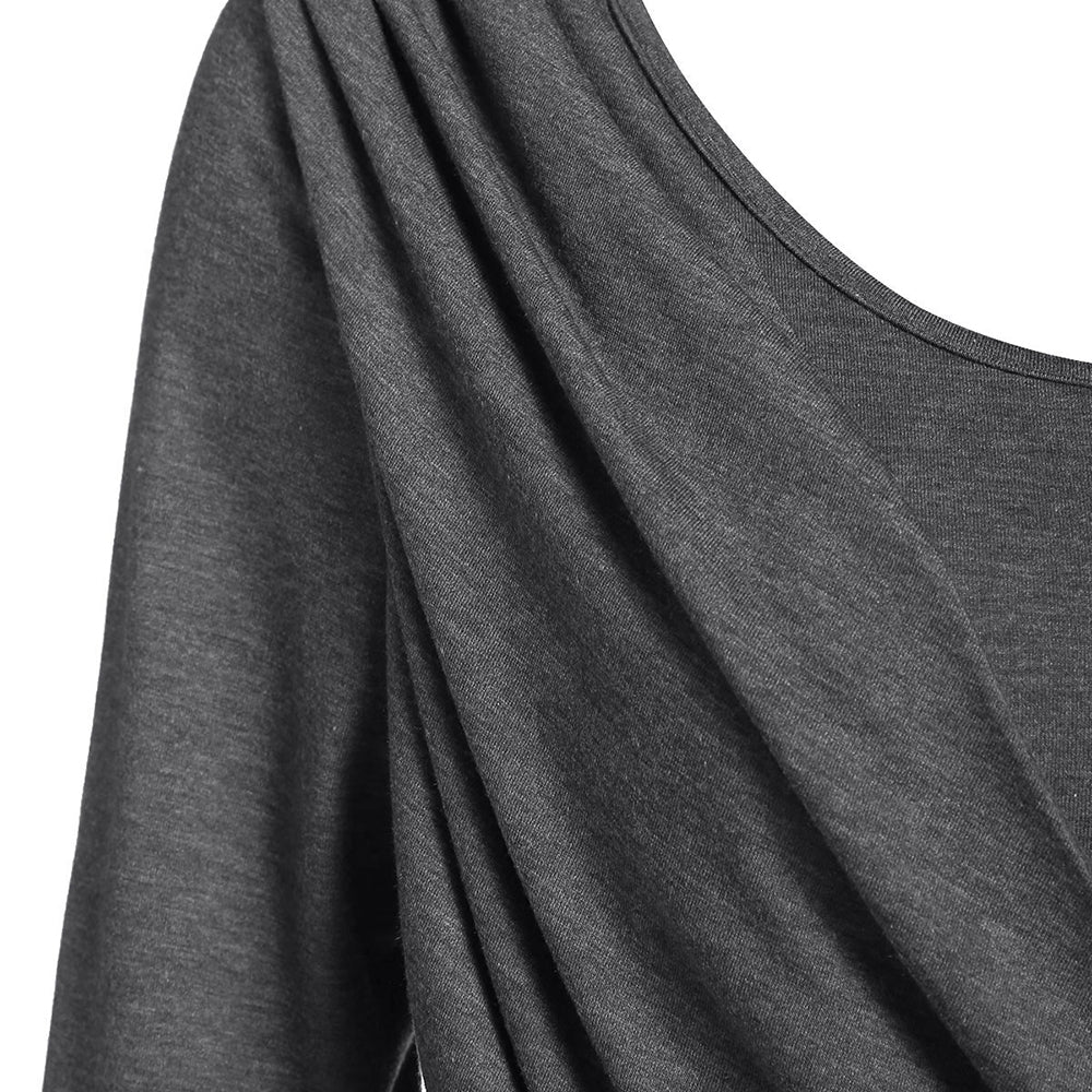 Long Sleeve Round Collar Marled Women T-shirt