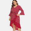 Polka Dot Flounces Belted High Low Plus Size Dress