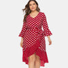 Polka Dot Flounces Belted High Low Plus Size Dress