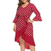 Polka Dot Flounces Belted High Low Plus Size Dress