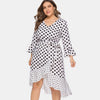 Polka Dot Flounces Belted High Low Plus Size Dress