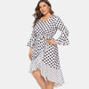 Polka Dot Flounces Belted High Low Plus Size Dress