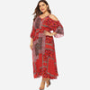 Plus Size Floral Print Cold Shoulder Bohemian Maxi Dress