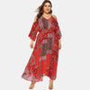 Plus Size Floral Print Cold Shoulder Bohemian Maxi Dress