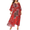 Plus Size Floral Print Cold Shoulder Bohemian Maxi Dress
