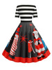 Santa Claus Striped Gathered Christmas Dress