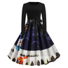 Women Vintage Dress Cute Print Long Sleeve with Waistband