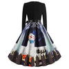 Women Vintage Dress Cute Print Long Sleeve with Waistband