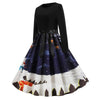 Women Vintage Dress Cute Print Long Sleeve with Waistband