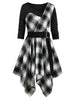 Plaid Asymmetrical Belted  Dress