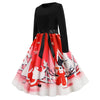 3911 Christmas Print Vintage Dress Long Sleeve