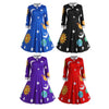 Long Sleeve Sun Moon Star Print A-line Women Dress
