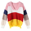 V-neck Sweater Color Blocking for Women