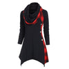 Plaid Convertible Neck Button Embellished Asymmetrical T-shirt