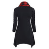 Plaid Convertible Neck Button Embellished Asymmetrical T-shirt