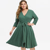 Solid Color Tie Waist Plus Size Surplice Dress