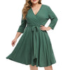Solid Color Tie Waist Plus Size Surplice Dress